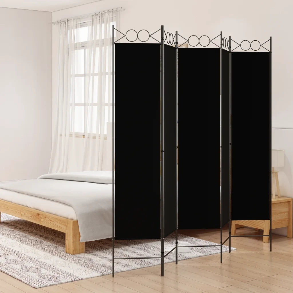 Divisorio Ambienti | Divider per stanze | Paravento 5 Pannelli Nero 200x200 cm Tessuto