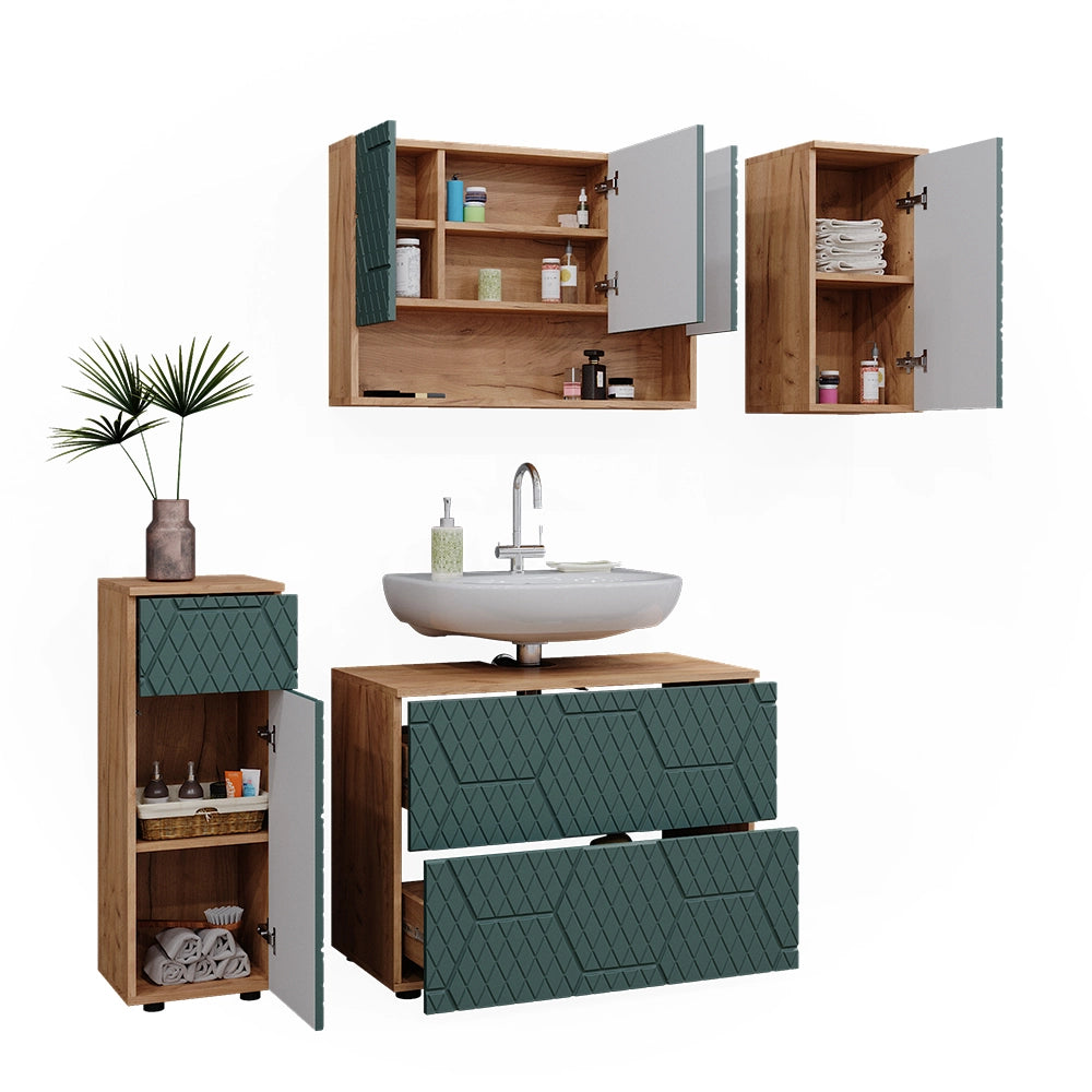 Vicco Set mobili bagno Quercia verde/oro 4 parti