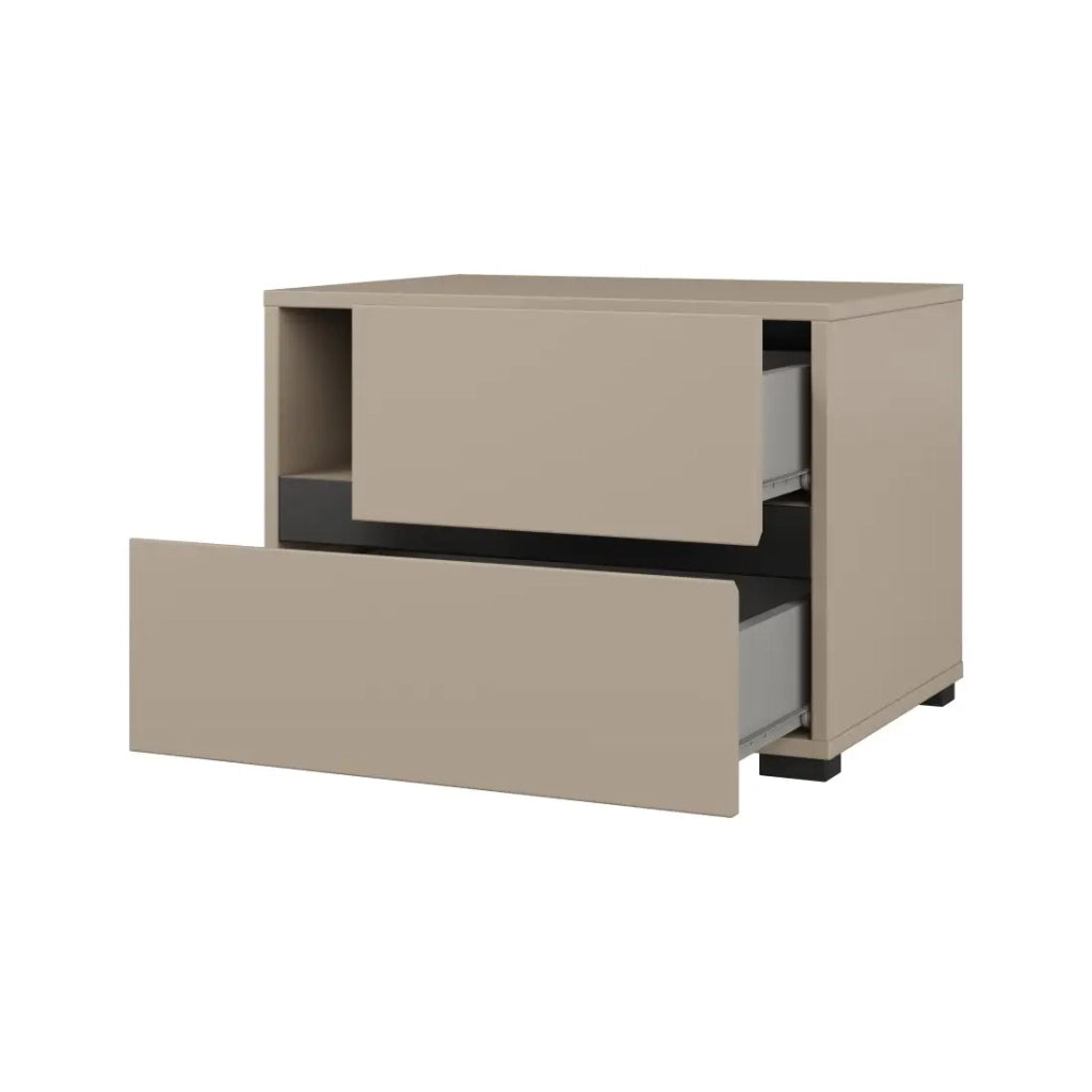 Camera completa HAVANA beige e nero – Letto 160x200, armadio 4 porte, comodini e cassettiera