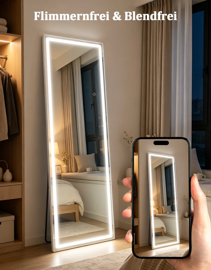 ZMH Specchio a figura intera Illuminato 160cm Specchio da Terra e Parete Full Length Standing Mirror