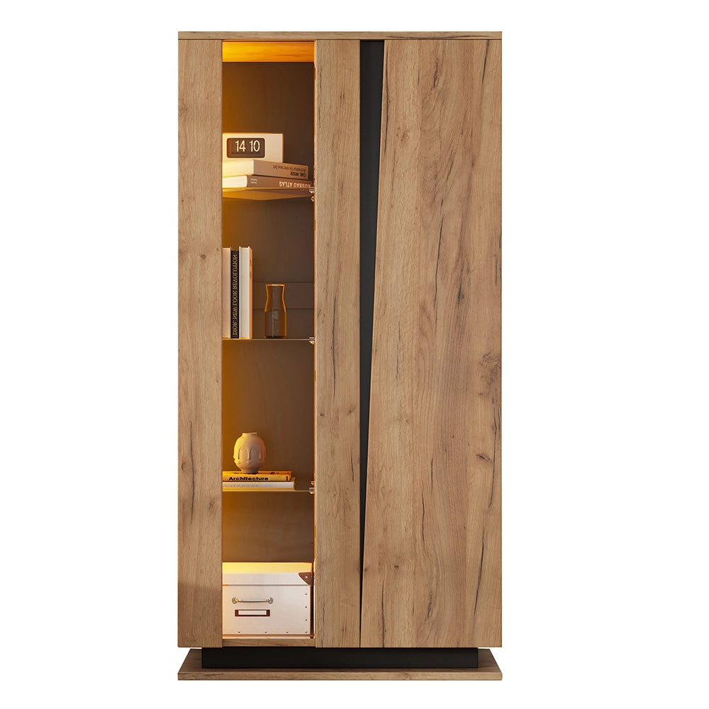 Vetrina Strettoia 80x35x160cm - Xylo - 8 Ripiani in Vetro, Colore Legno
