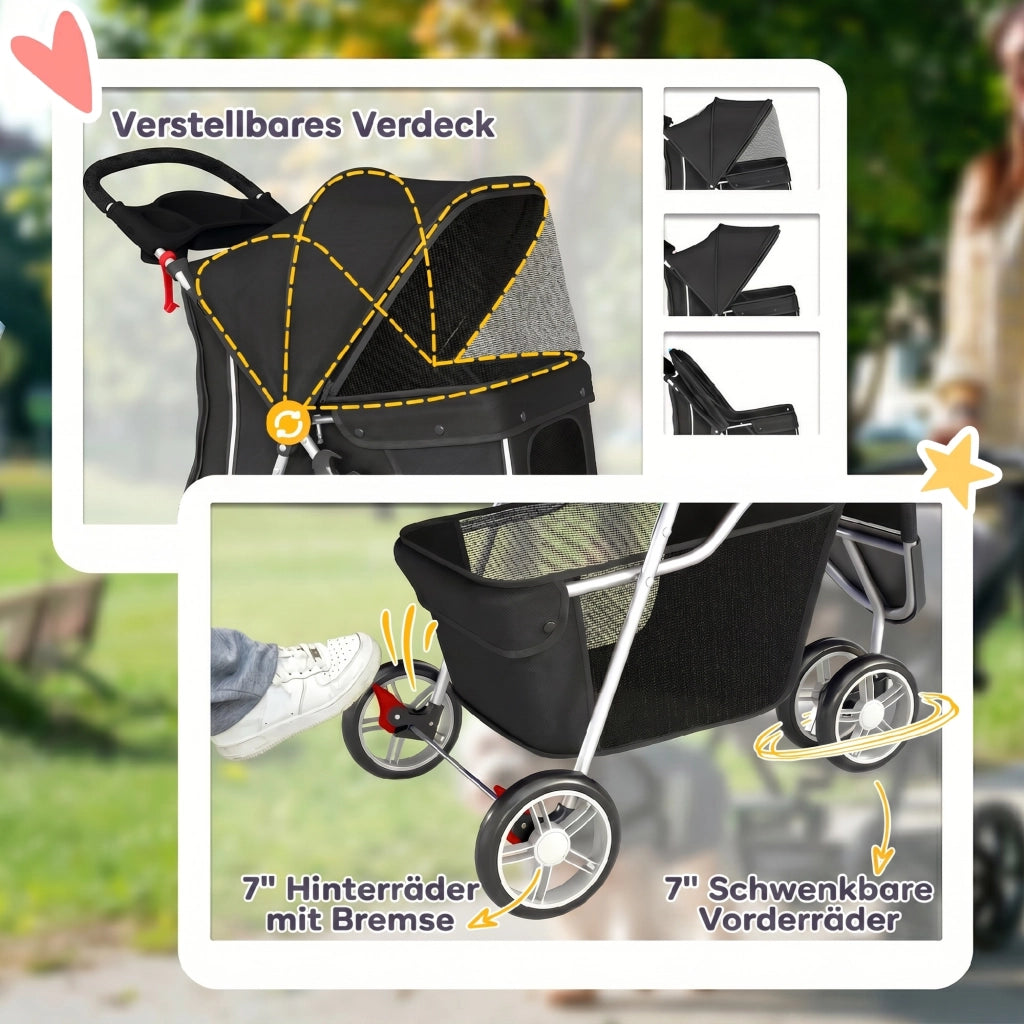 Carrello per Cani Pieghevole con Cestino e Cuscino ¨C zephmum ¨C Nero
