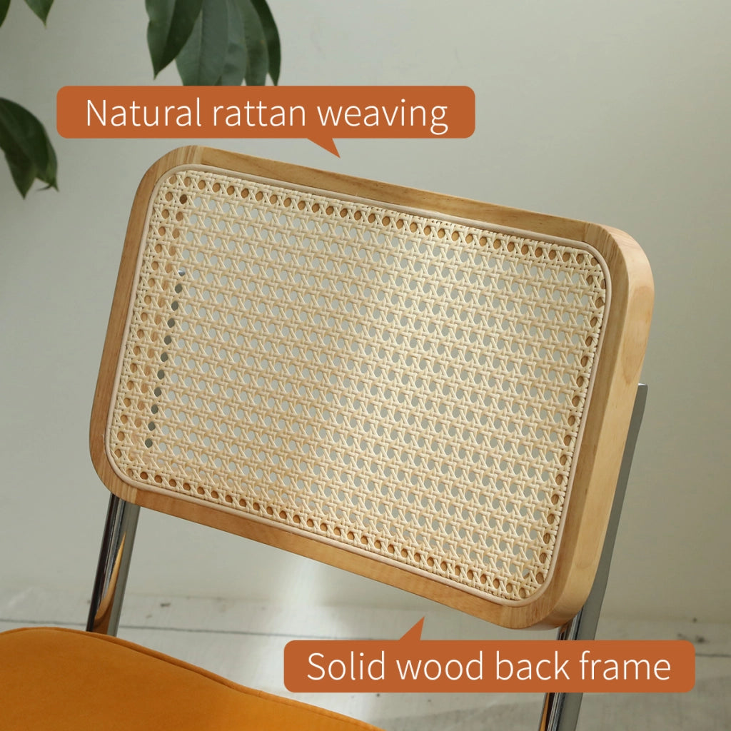Sedie da Pranzo Set 4 Pezzi ¨C MINIMAL ¨C Velluto e Rattan, Gambe in Metallo, Imbottite, Moderne