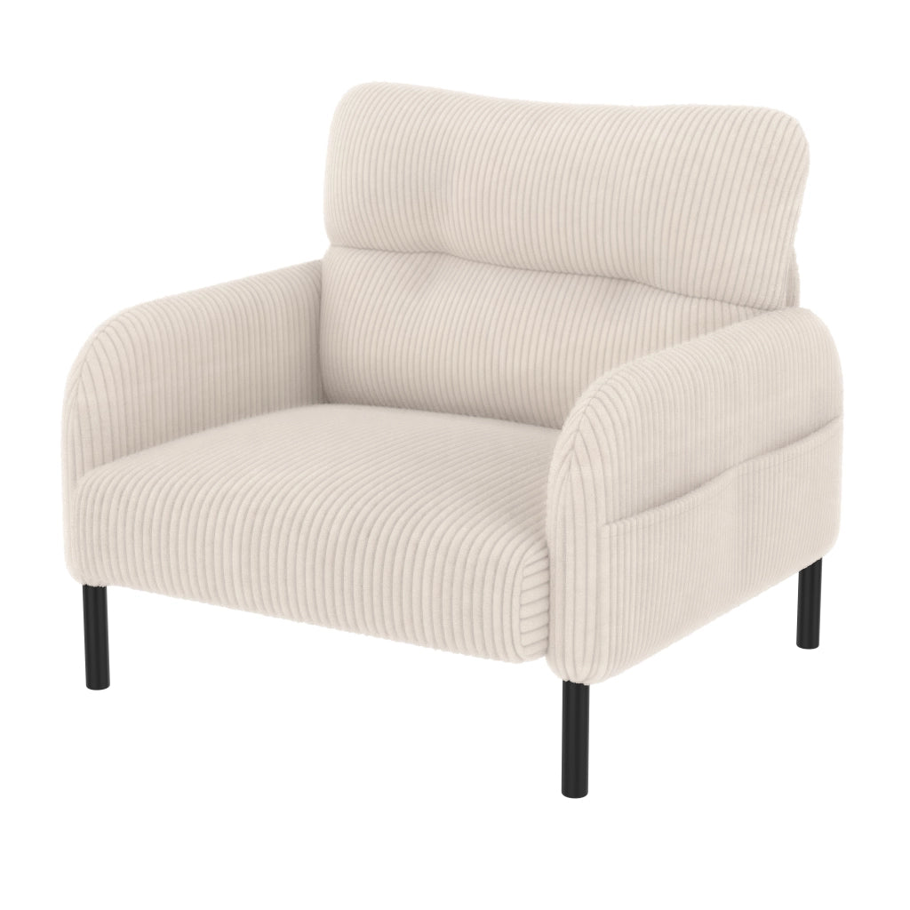 Poltrona con Tasche laterali e Schienale Ergonomico; Seduta Profonda; in Velluto a Coste Beige 67 × 75 × 79 cm