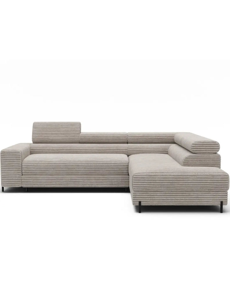 Divano ad angolo COLESIA convertibile 5 posti grigio velluto a coste – destro – 274x200cm