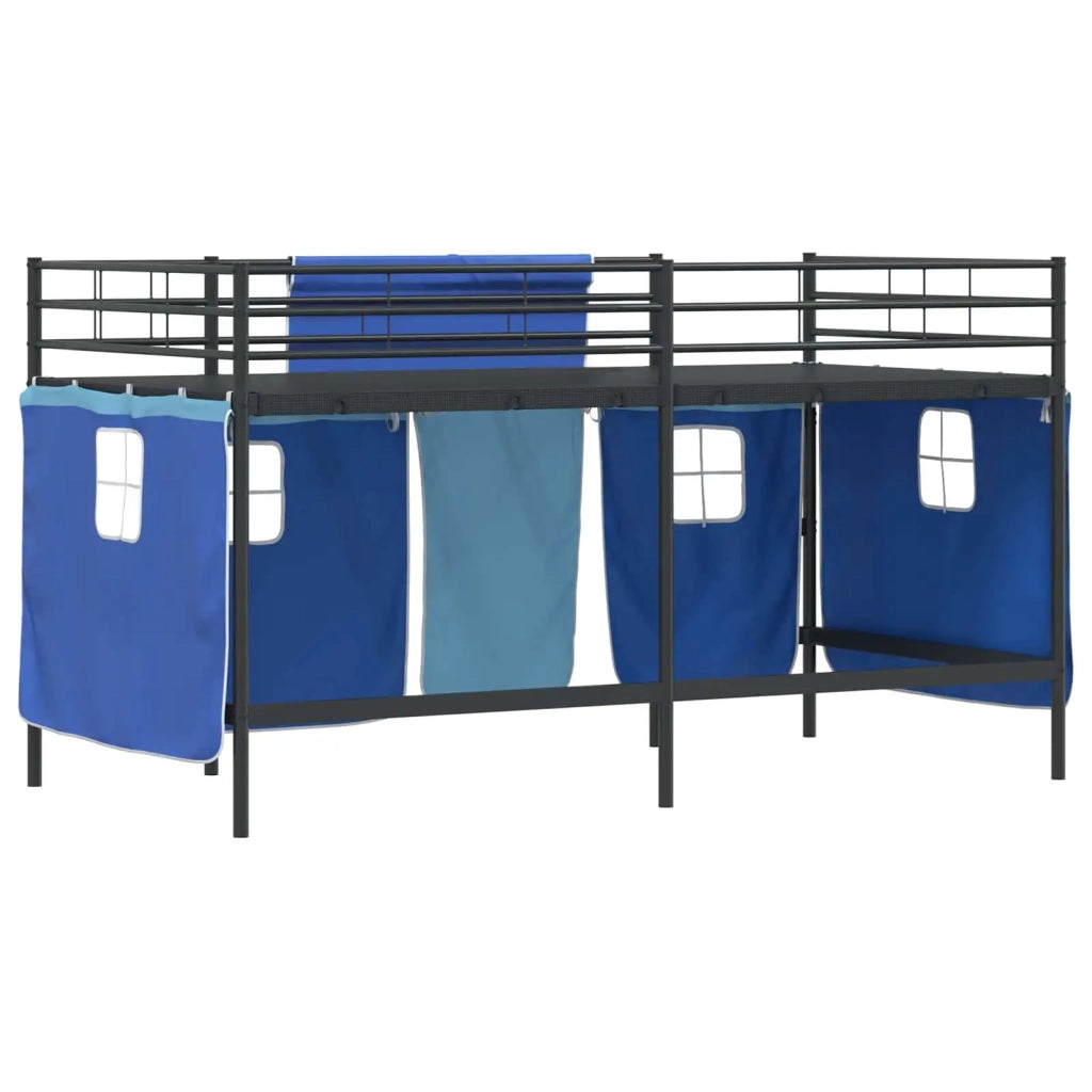 Struttura del Letto Loft per Bambini con Tendine Nero e Blu 42020799