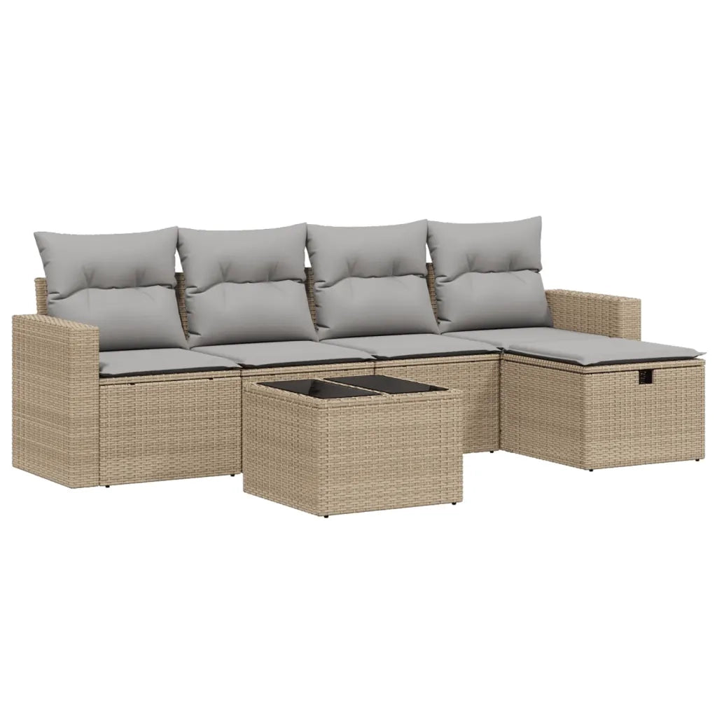Set Divano da Giardino 6 pz con Cuscini Beige Misto Polyrattan