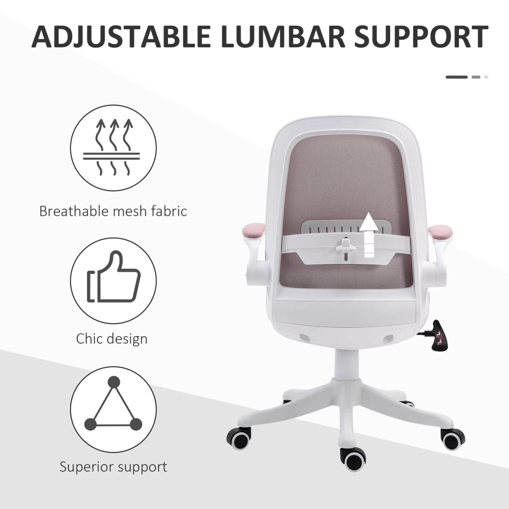 Sedia da Ufficio Ergonomica Altezza Regolabile 62,5x60x94-104 cm in Tessuto Effetto Lino Bianco e Rosa