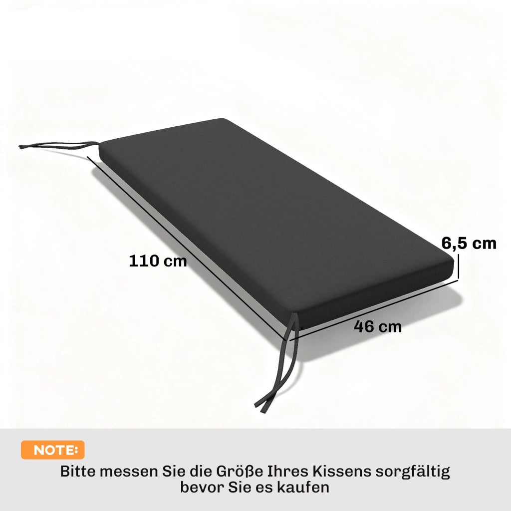 Cuscino impermeabile per panche; cuscino per sedili esterno con copertura rimovibile e cinghie di fissaggio per giardino e terrazza; 110 x 46 cm; grigio scuro