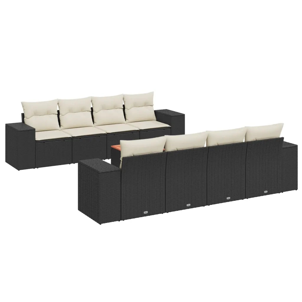 Set Divani da Giardino 9 pz con Cuscini Nero in Polyrattan 3225363