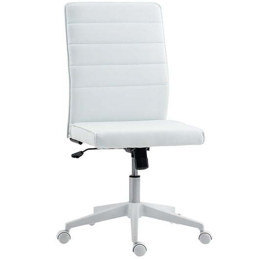 Sedia da Ufficio Ergonomica e Regolabile 58x53x97-107 cm con Schienale Ricurvo in Pelle PU e Acciaio Bianco