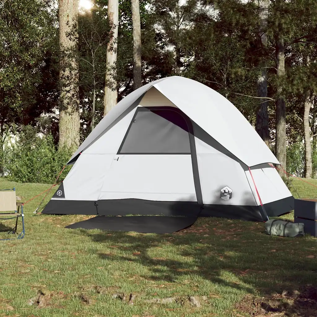 Tenda Campeggio a Cupola 3 Persone Bianca Tessuto Impermeabile 94698
