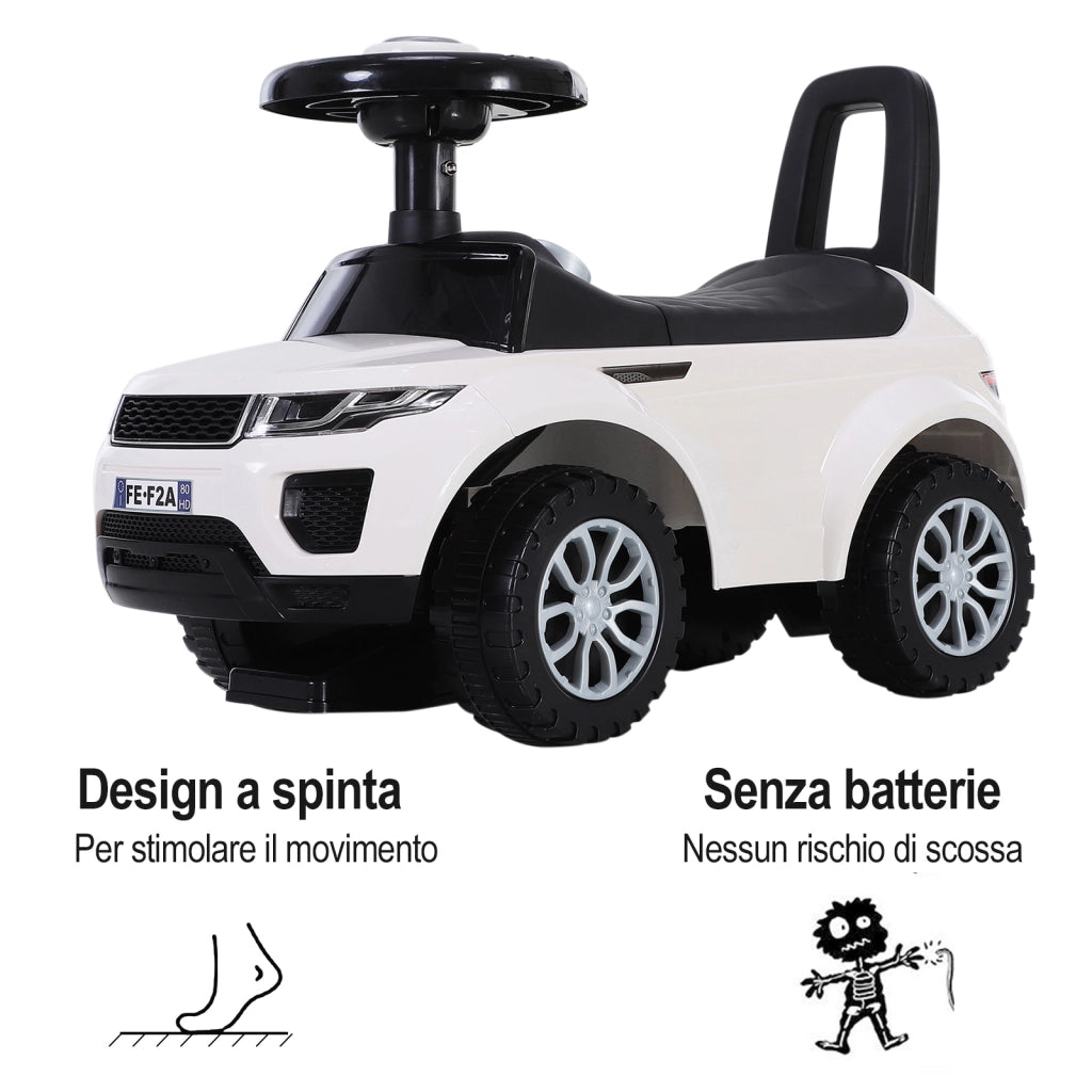 EasyComfort Macchina Cavalcabile Giocattolo per Bambini 12-36 Mesi, Macchina a Spinta con Vano Contenitore e Schienale, Bianca