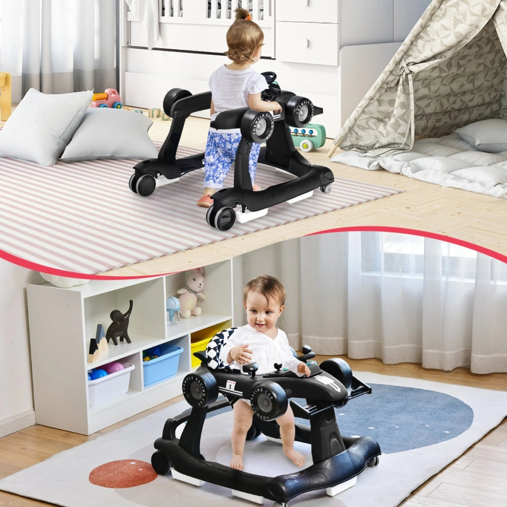 Primi passi 4 in 1 per bambini con altezza e velocit¨¤ regolabili, Primi passi a spinta con carillon con luci Nero-Primi passi