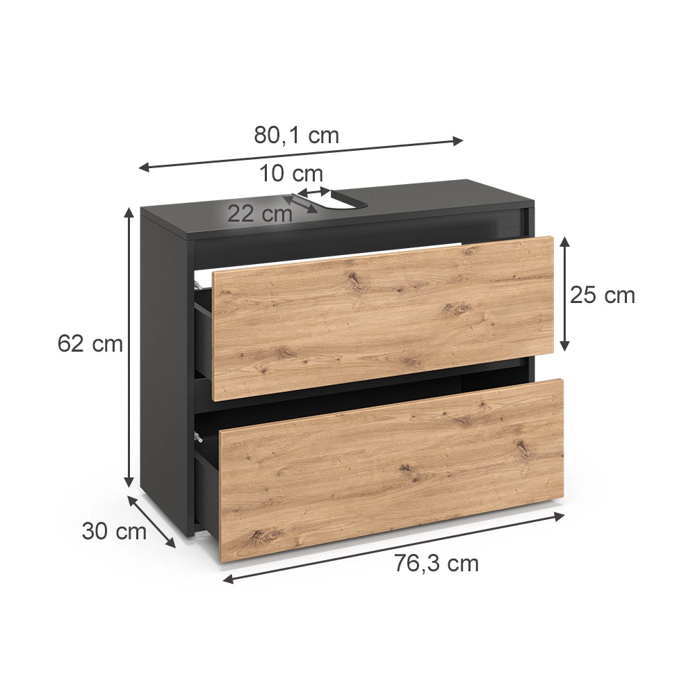 Vicco Mobile sottolavabo per bagno Antracite/Artisan 80.1 x 62 cm con 2 cassetti
