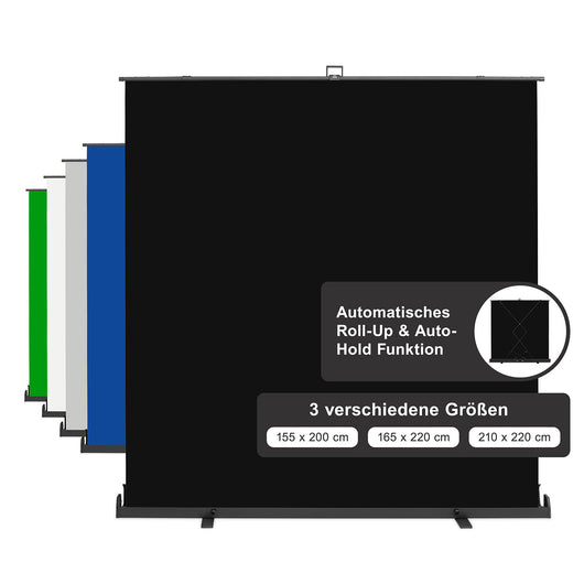 Fondale fotografico a rullo nero 210 x 220 cm, sfondo avvolgibile con supporto, sistema per studi fotografici, pannello ingualcibile ideale per fotografia low-key