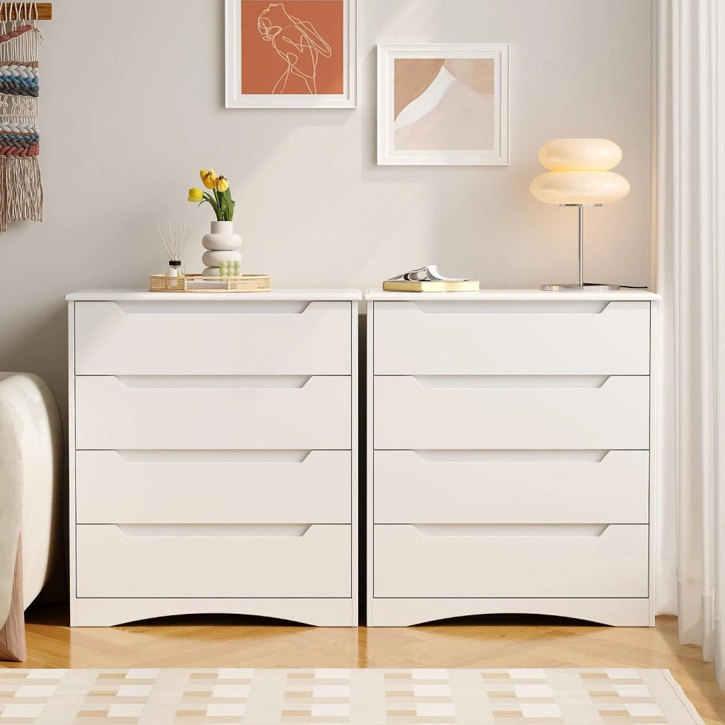 Cassettiera Camera da Letto con 4 cassetti, settimino camera da letto,Moderno e Salvaspazio per la Camera da Letto Soggiorno e Ingresso, 71 x 41 x 82 CM,Bianco (Bianco)