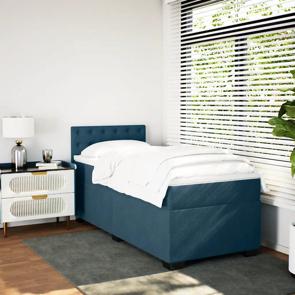 Giroletto a Molle con Materasso Blu Scuro 90x190 cm in Velluto