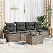 Set Divano da Giardino a 5 Pezzi con Cuscini Grigio Polyrattan