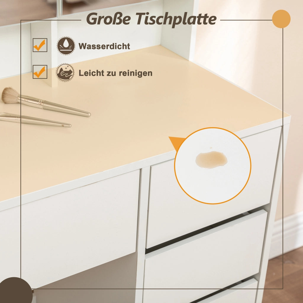 Tavolo da toeletta con specchio; cassetti e illuminazione LED