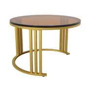 Tavolini da Caffè Rotondi a Nido con 2 Cassetti; Piano Lucido e Vetro Temperato Marrone; Moderno; Nero; 70×70×45 + 50×50×40 cm