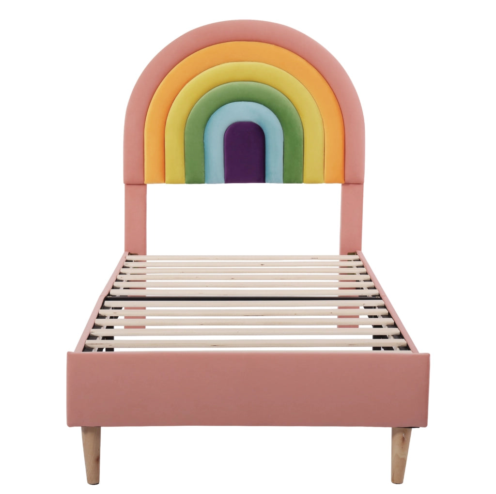 Letto imbottito 90x200 cm; testiera regolabile; velluto rosa (Senza materasso)