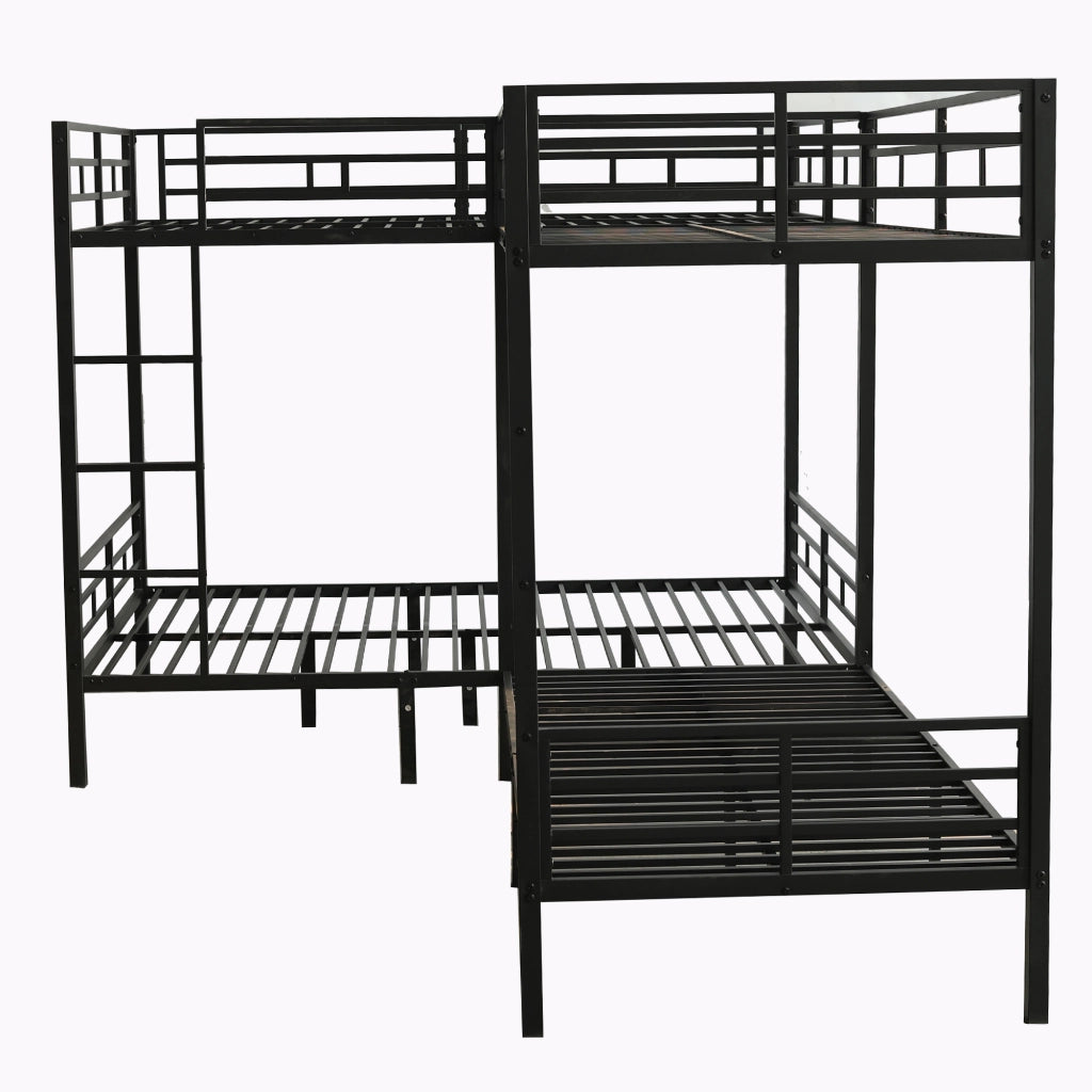 Letto a Castello 90x200 cm e 140x200 cm - Scala a 3 Gradini e Rete a Doghe - Nero
