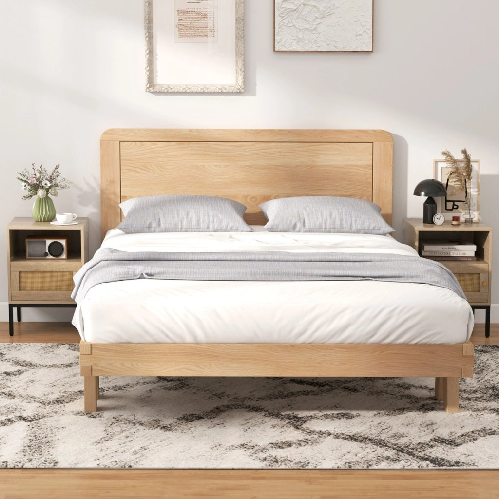 Comodino con spazio di stoccaggio ripiano aperto e armadietto con porta, Tavolino bohemien in rattan per casa 2 Pezzi Naturale-Comodini