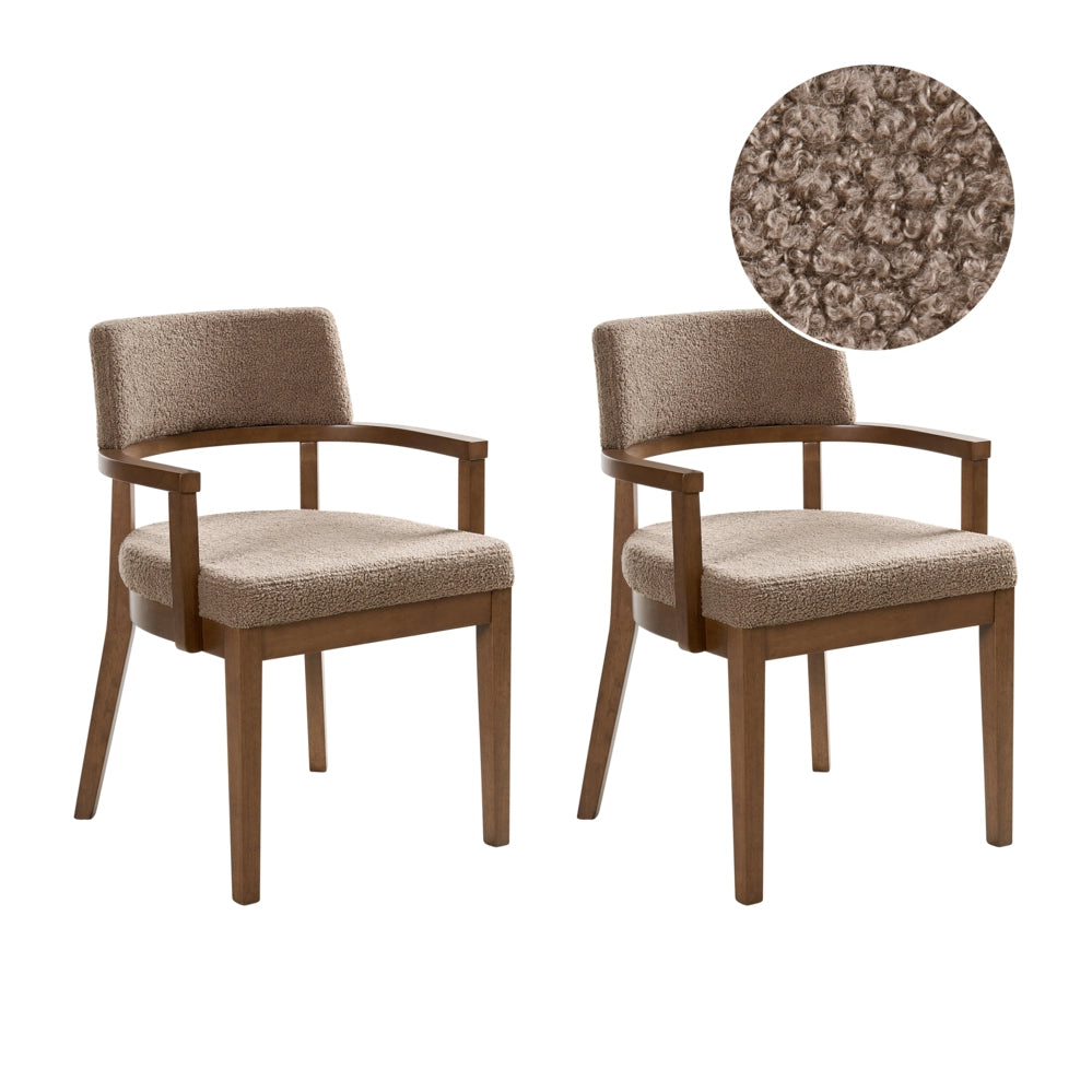 Set di 2 sedie da pranzo in stile tradizionale Seduta imbottita Boucle Legno e tortora Stile retrò tradizionale