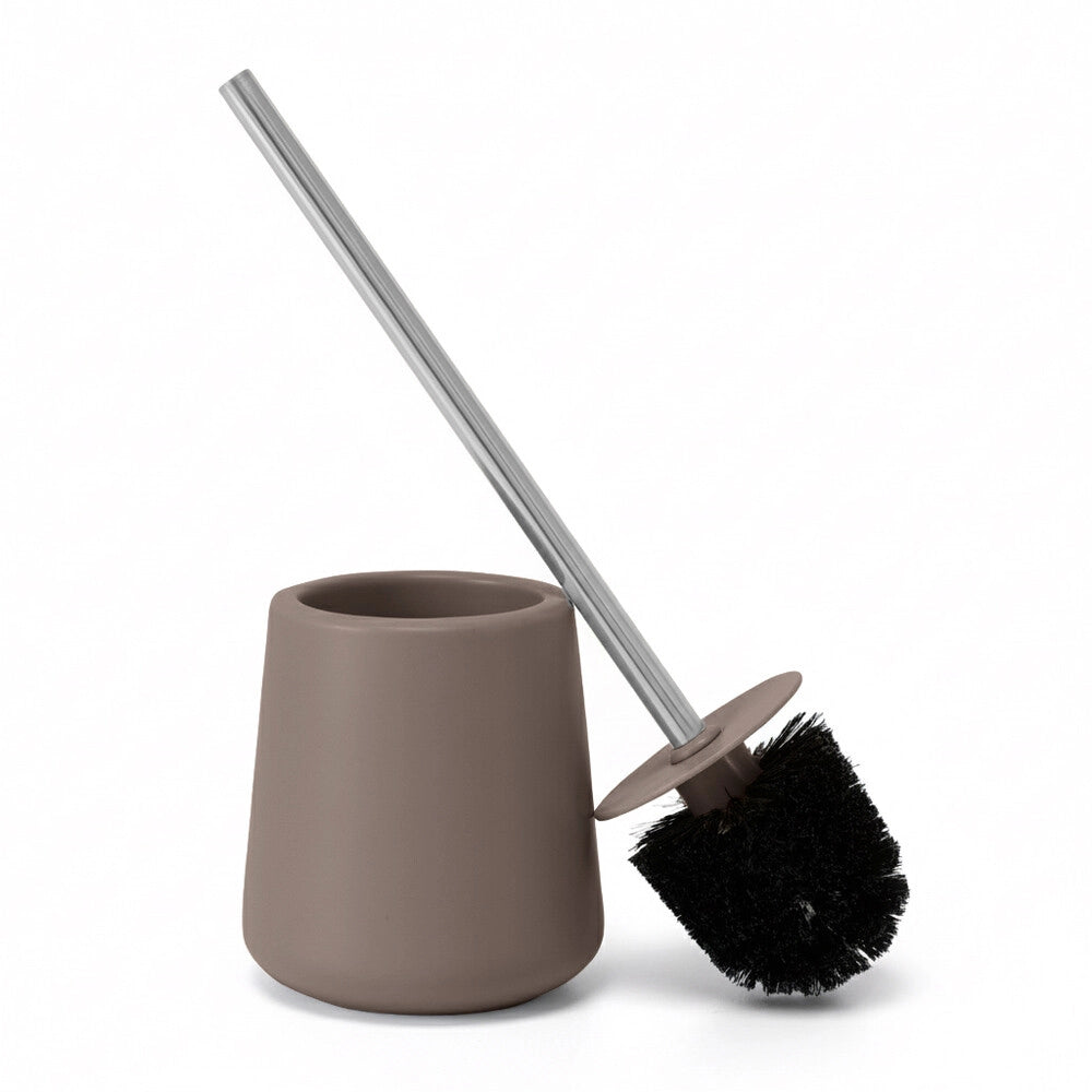 Set accessori bagno completo da 4 pezzi in ceramica tortora e cromo Sidney