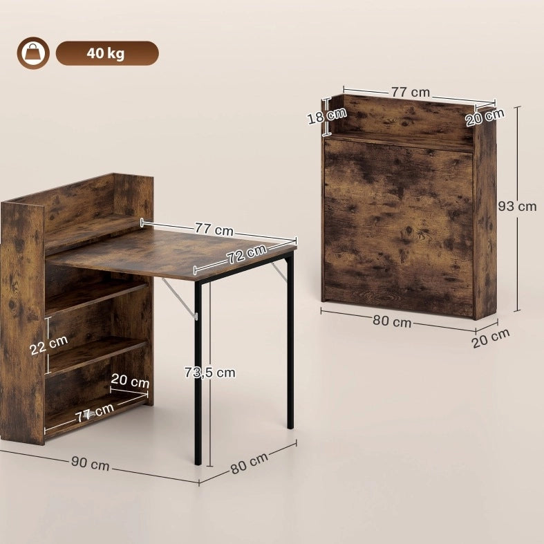 Tavolo pieghevole con 3 ripiani 80x90x93 cm marrone rustico