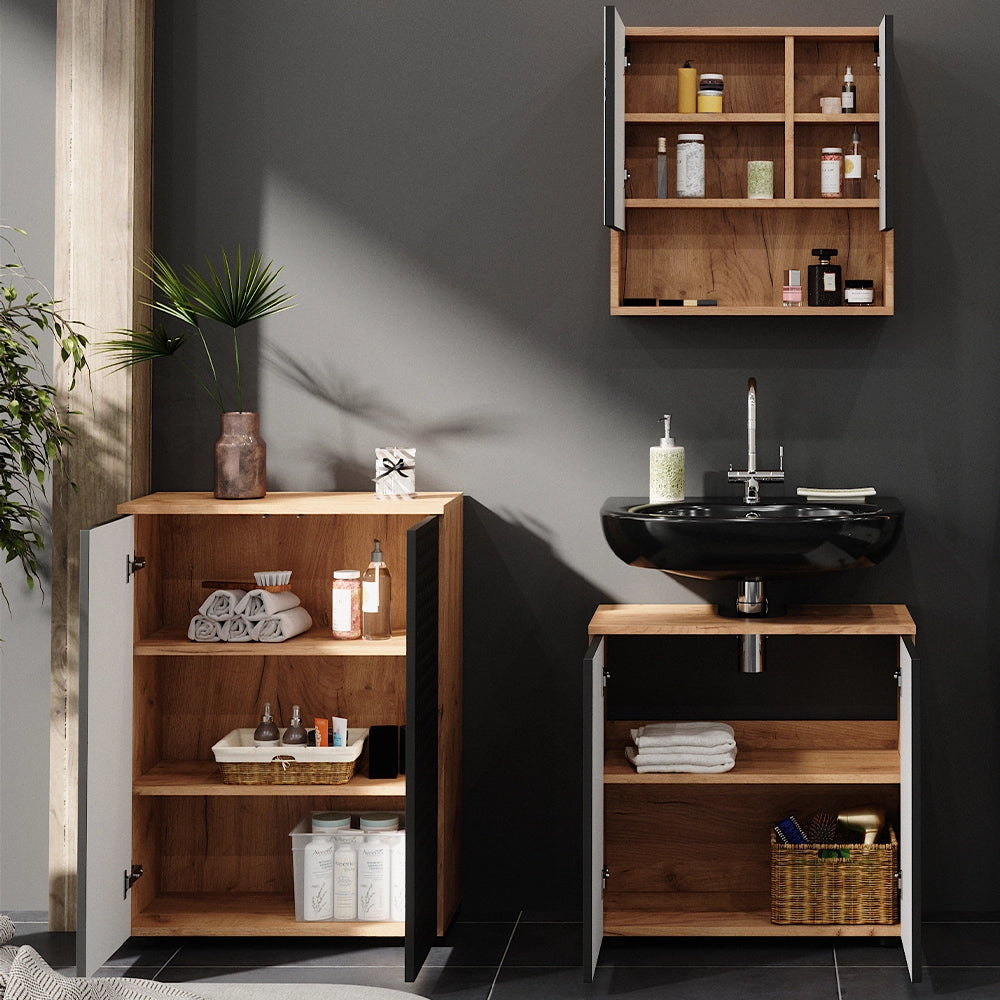 Vicco Set mobili bagno Antracite puntinato 3 parti, con unità di base 60 cm