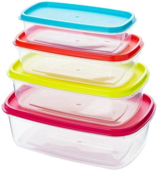 Contenitori alimentari 4 in 1, 250 ml, 400 ml, 700 ml, 1000 ml, contenitori alimentari, plastica, BPA libero, resistente al forno a microonde, resistente al lavastoviglie, resistente al congelatore