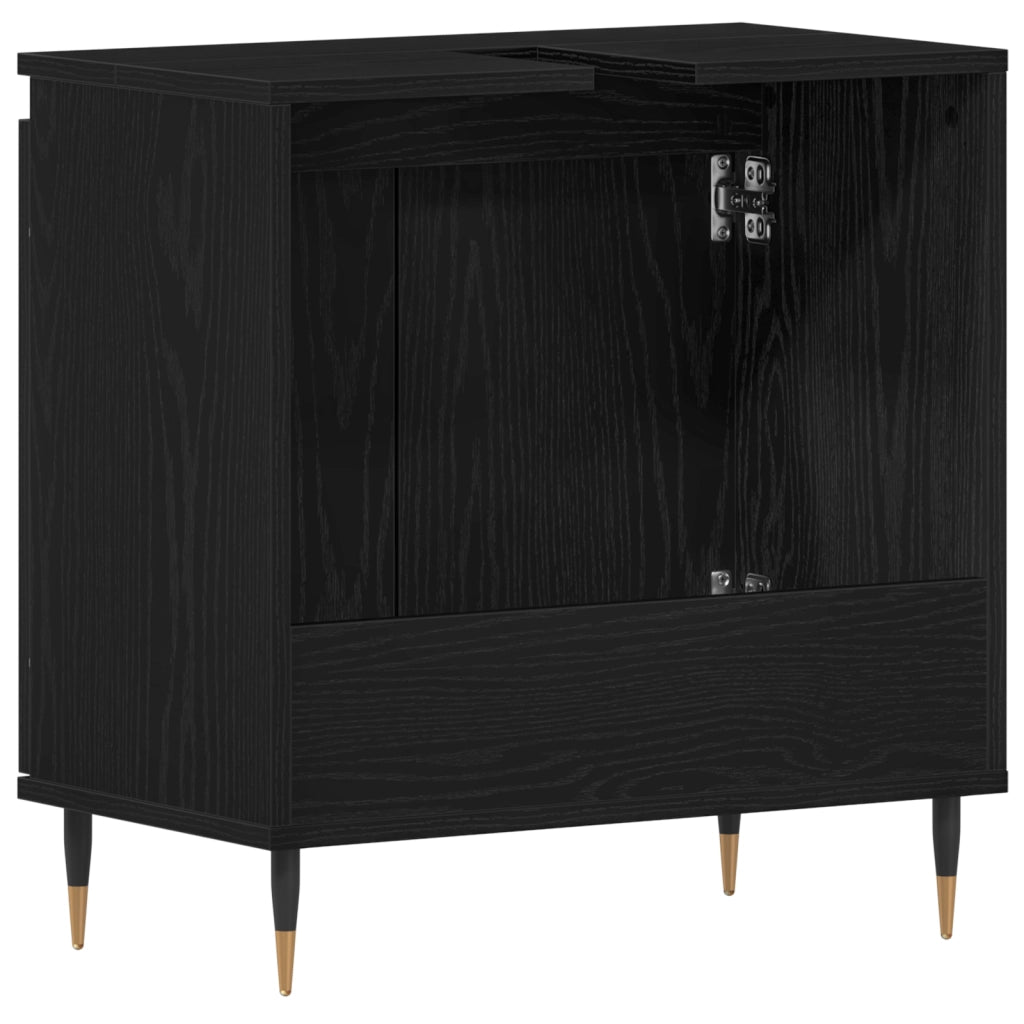 Mobile Lavabo da Bagno Rovere Nero 58x33x60 cm Legno Ingegnerizzato