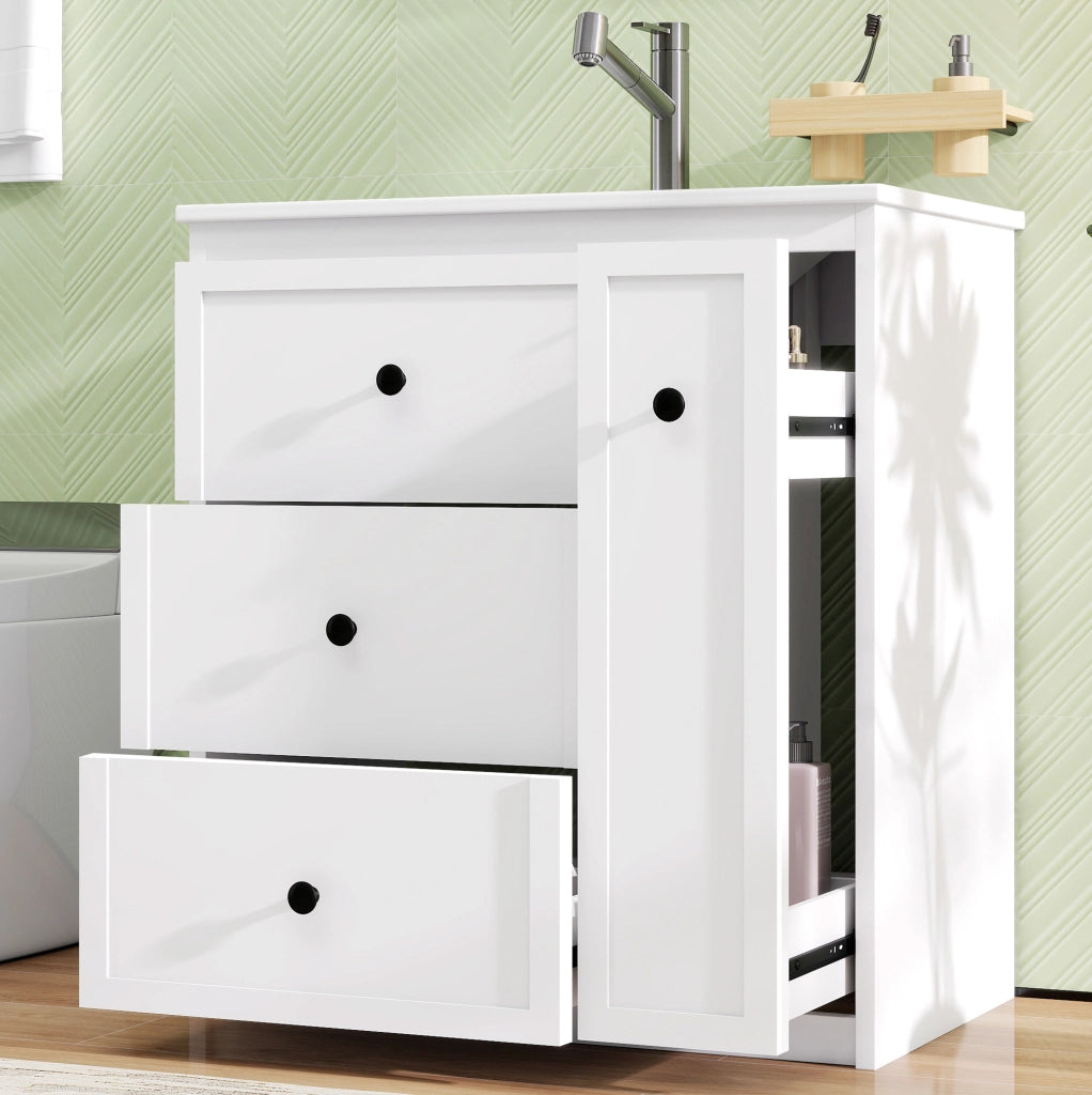 Mobile lavabo da bagno 76x46x82 cm con lavabo in ceramica e 4 cassetti