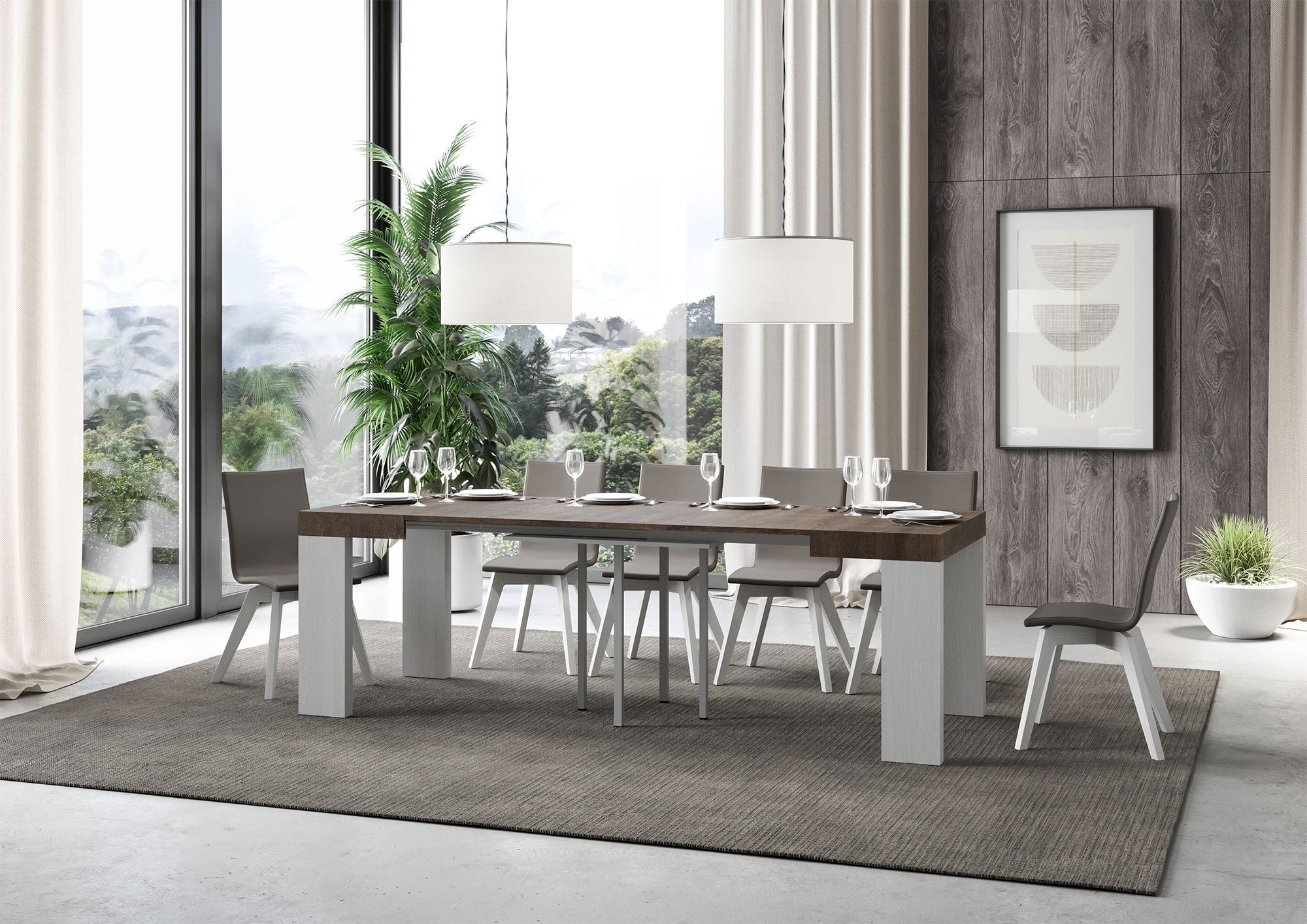 Tavolo Allungabile 90/246x90x77 cm Roxell Mix piano Noce gambe Bianco Frassino