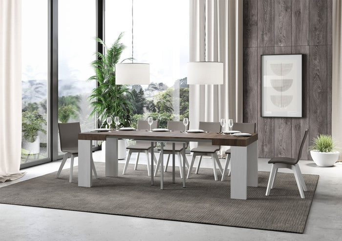 Tavolo Allungabile 90/246x90x77 cm Roxell Mix piano Noce gambe Bianco Frassino
