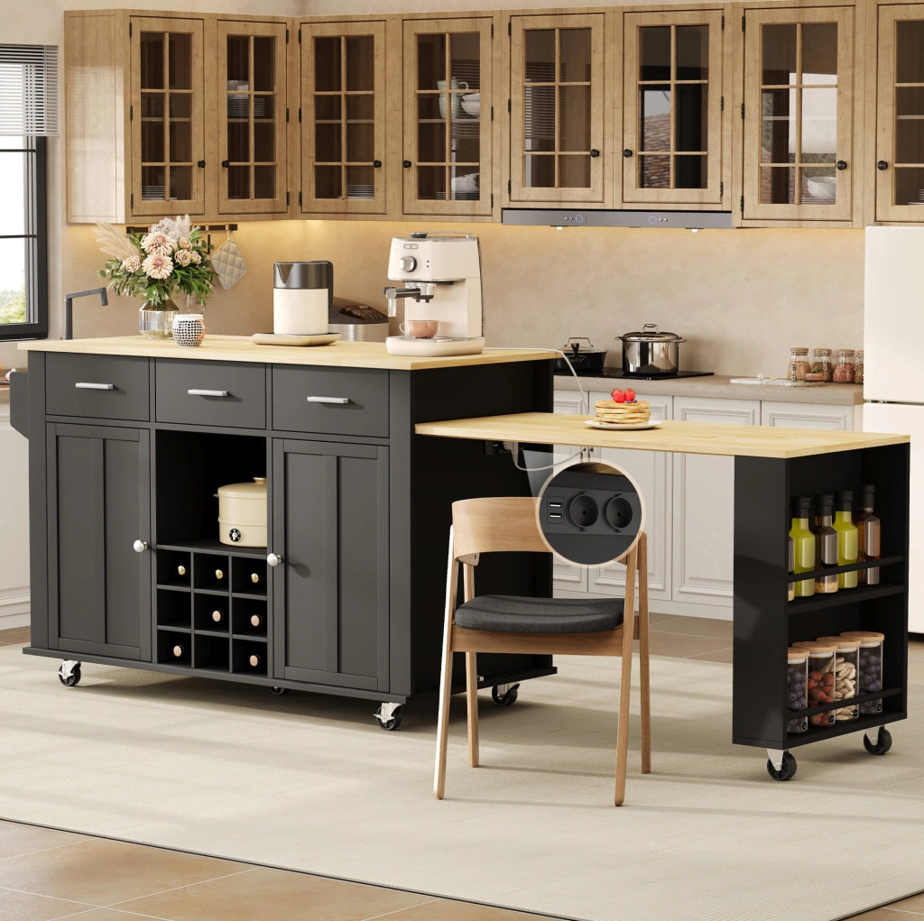Isola cucina mobile con piano estensibile e prese USB