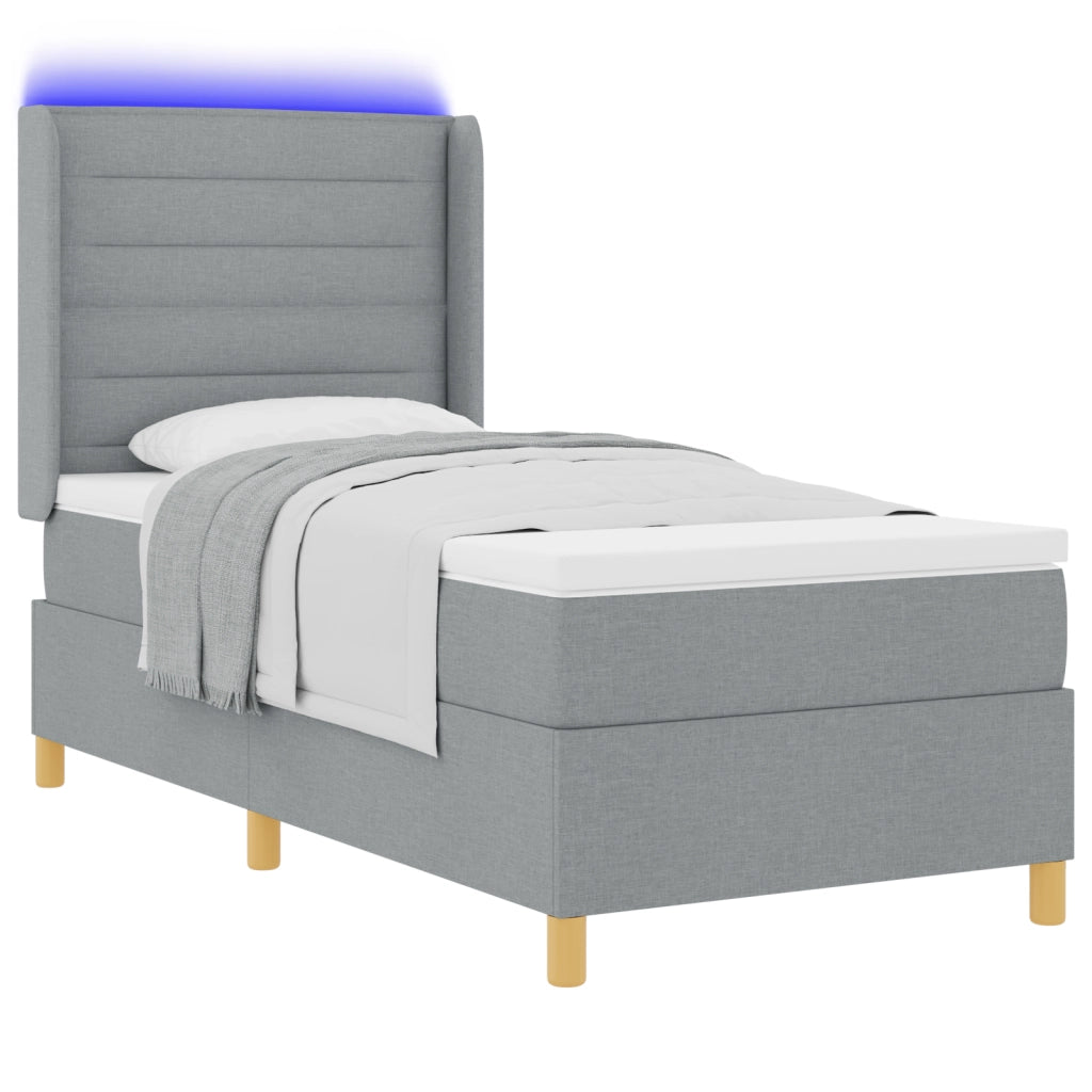 Letto Box Spring con Materasso e Luce LED Grigio Chiaro 80x200 cm Tessuto