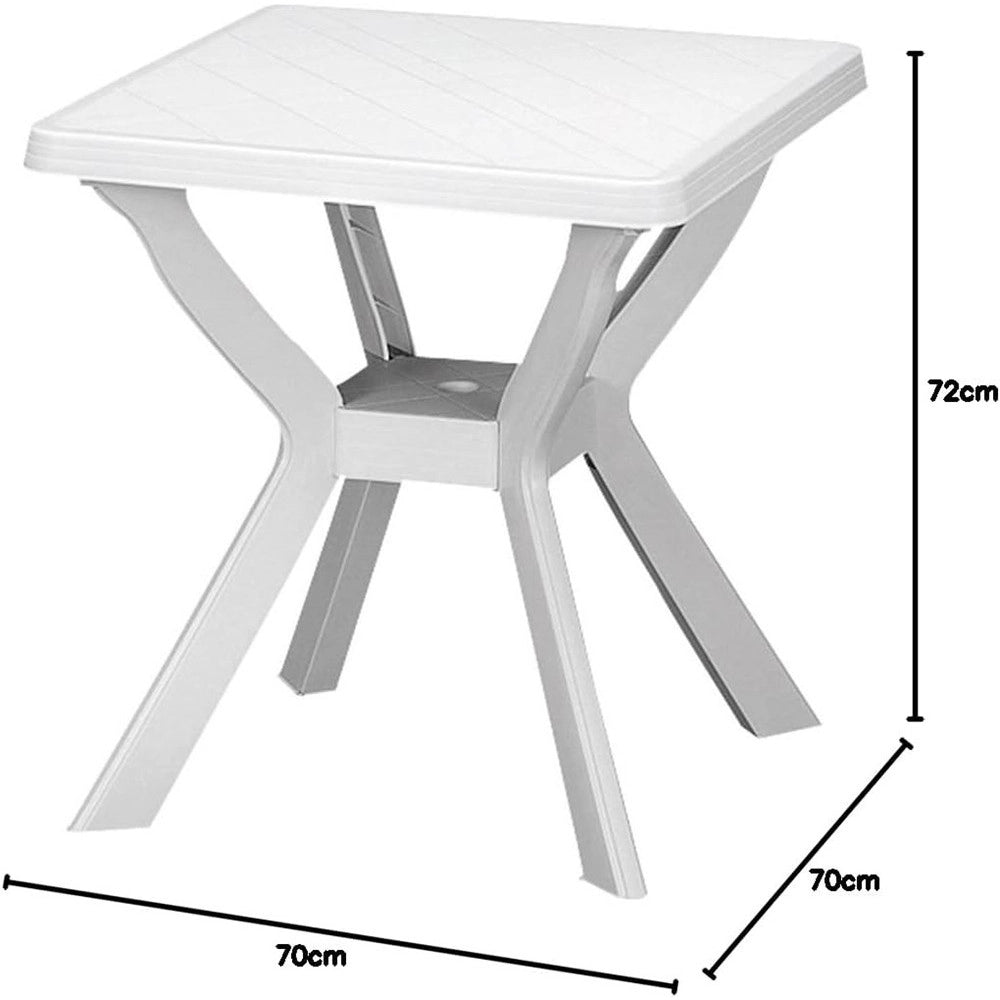 Trade Shop - Tavolo Da Giardino Quadrato Bianco Arredo Da Esterno In Plastica 70x70xh72cm 012137 -