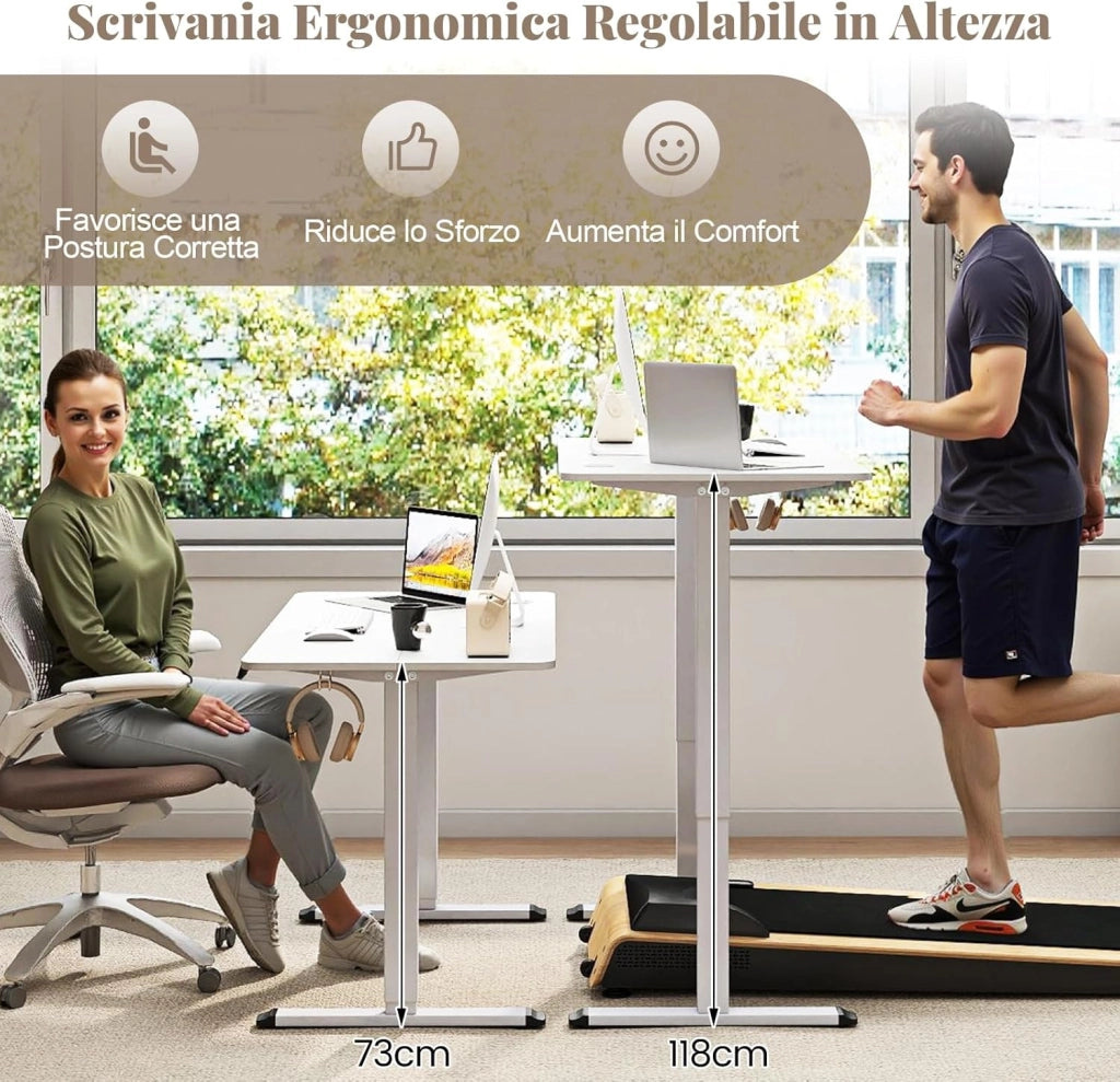 Scrivania Elettrica Regolabile in Altezza 120 x 60 x 73-118 cm, con Funzioni di Memoria e Anti-Collisione, Gancio Laterale e Foro per Cavi, Scrivania in Piedi/Seduti per Ufficio e Casa