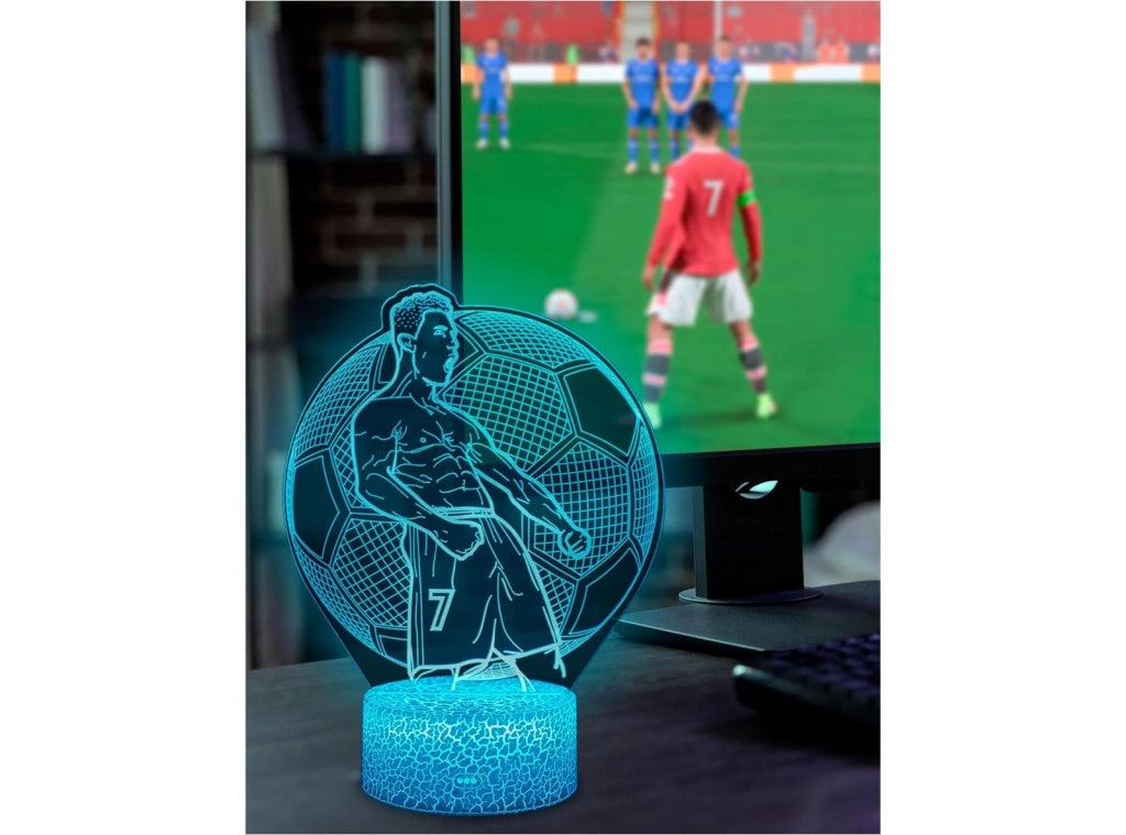Luce Notturna Cristiano Ronaldo CR7 con Illusione 3D 16 Colori Cangianti con Telecomando per Tifosi di Calcio