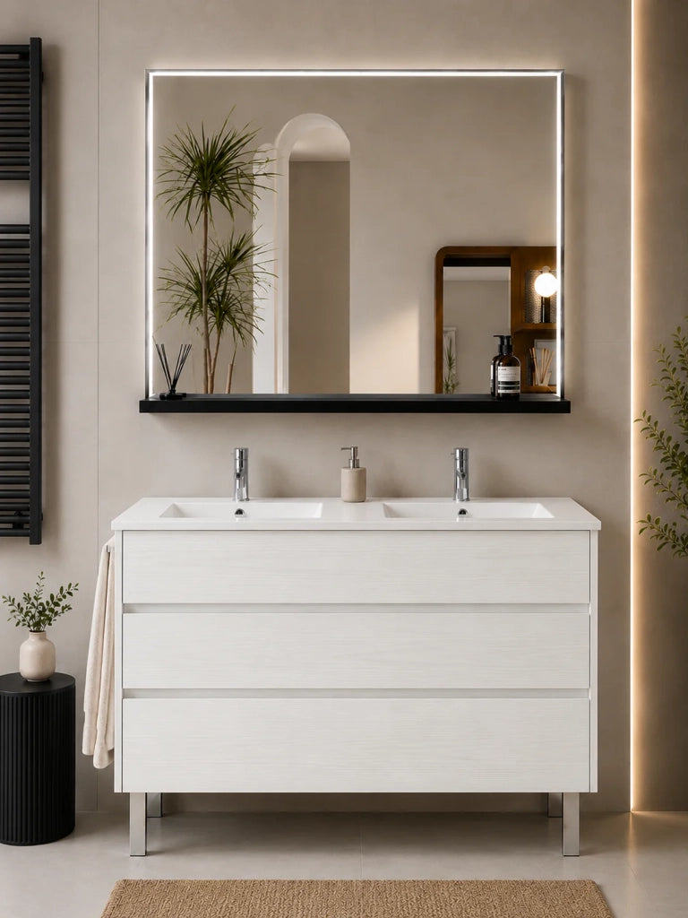 Mobile bagno con lavabo ORIGENBATH IMPERIA senza specchio 120x45 cm doppio lavabo bianco nordico