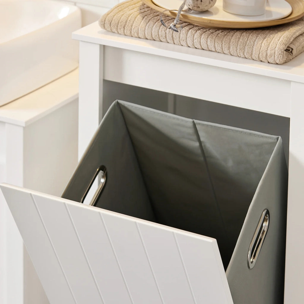 Mobile Colonna Bagno Mobile Alto Con Portabiancheria Apribile Mobile Bagno Mobile Bagno Stretto Bianco 45x35x171cm BZR102-W SoBuy