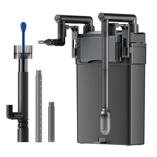 HBL-803 Filtro a zainetto per acquario fino a 150 l, Filtro esterno hang on da 500 l/h e 6W, con materiali filtranti inclusi