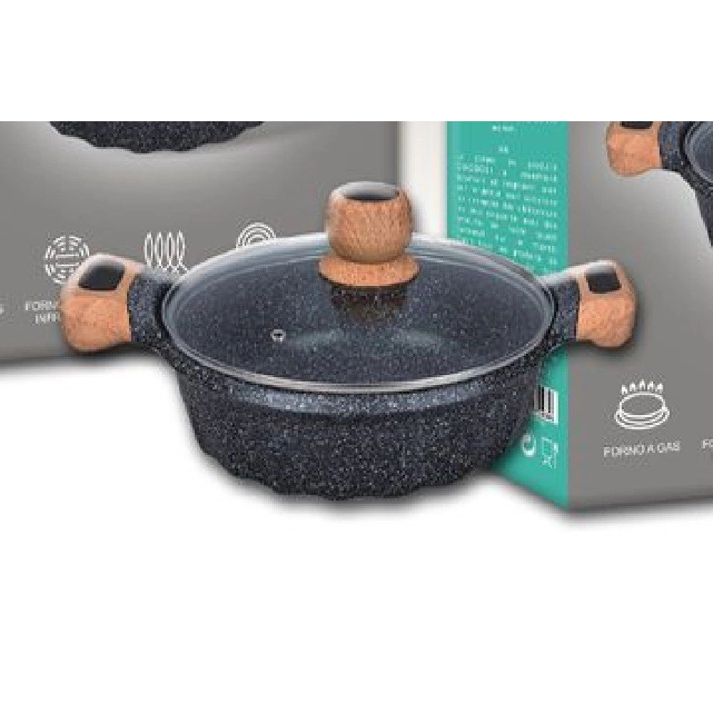 Trade Shop - Pentola Tegame Per Zuppa Rivestito Granito Con Coperchio Fondo Basso 24cm T-9480 -