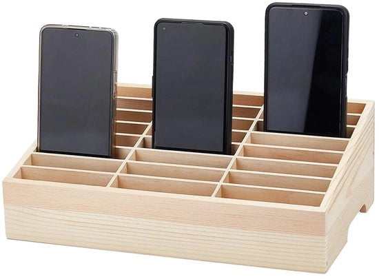 Organizzatore per Telefoni 24 Righelli - Cassa in Legno per la Gestione dei Telefoni Mobili - Dimensioni 30,8x19x10,5 cm