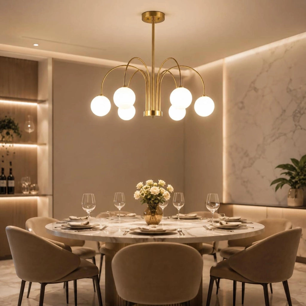 Lampadario Moderno 6 Luci Sfera G9 Lampada Sospensione Bronzo Pendente Luce Tavolo Cucina Soggiorno Camera Letto