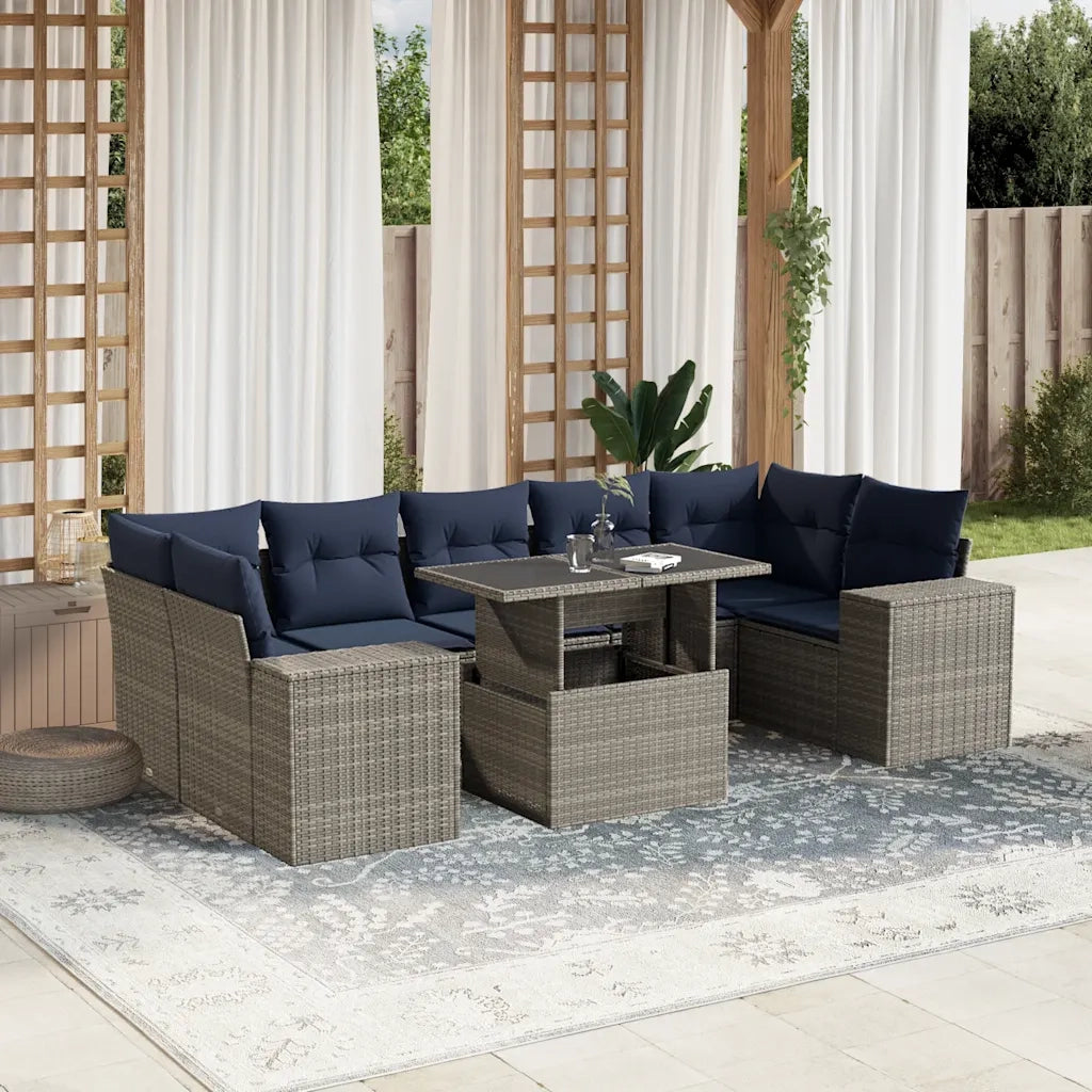 Set Divani da Giardino 8 pz con Cuscini Grigio in Polyrattan 3269041