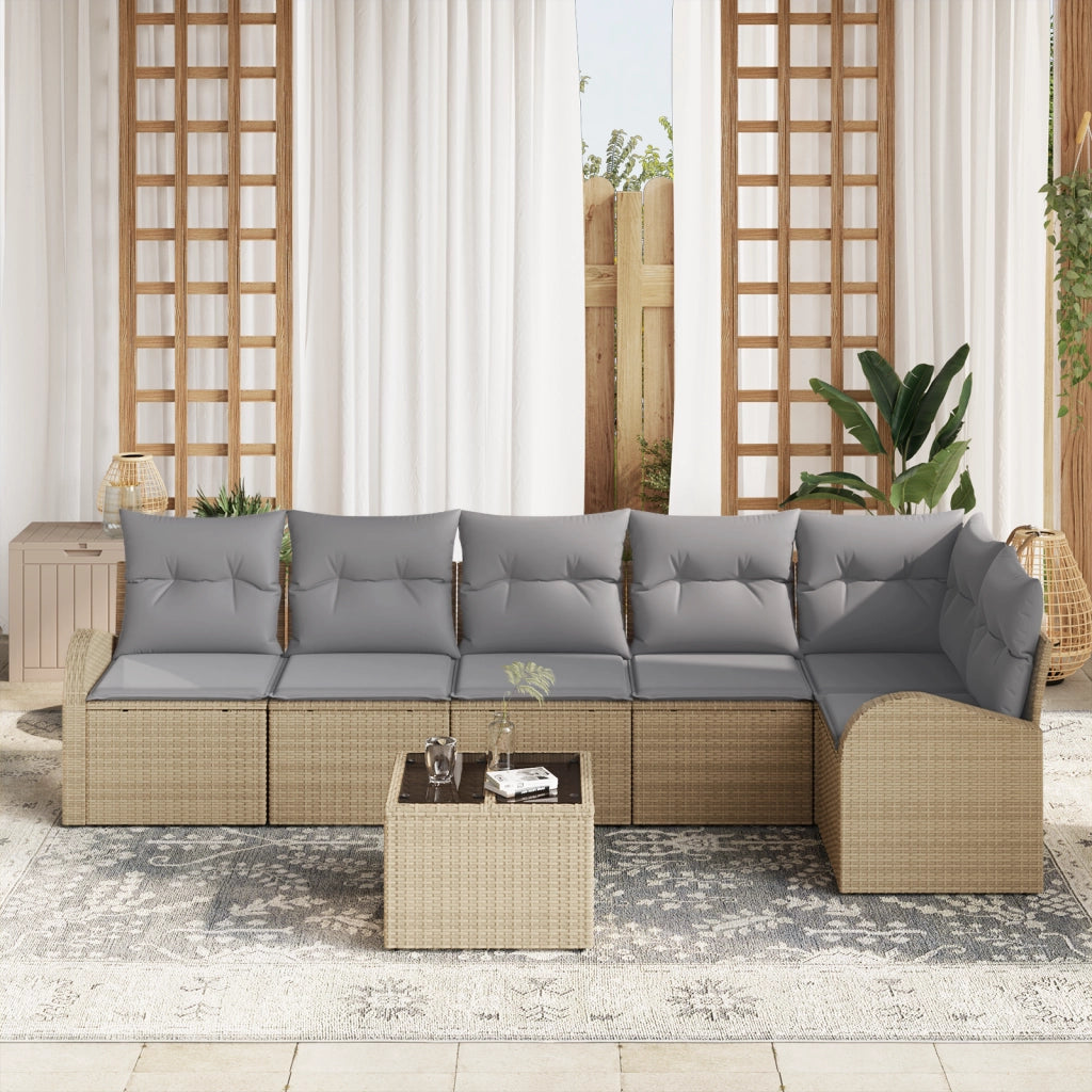Set di divani da giardino 7 pezzi con cuscini in polyrattan nero